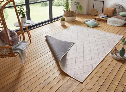 Design binnen & buiten loper ruiten Daisy - grijs/crème 80x250