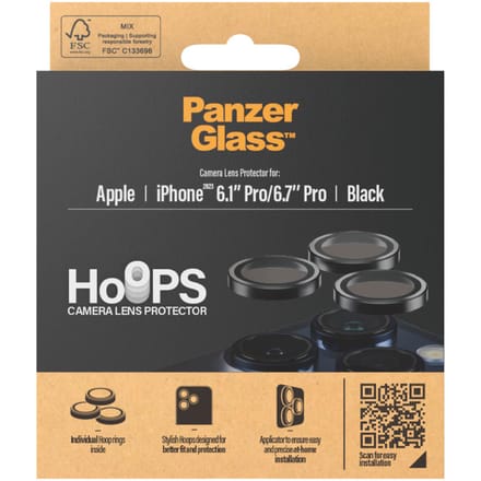PanzerGlass Screenprotector geschikt voor Apple iPhone 15 Pro Glazen | PanzerGlass Hoops Camera Lens Protector - Case Friendly - Zwart