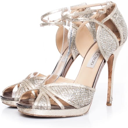 Jimmy Choo Glitter stoffen plateau sandalen.