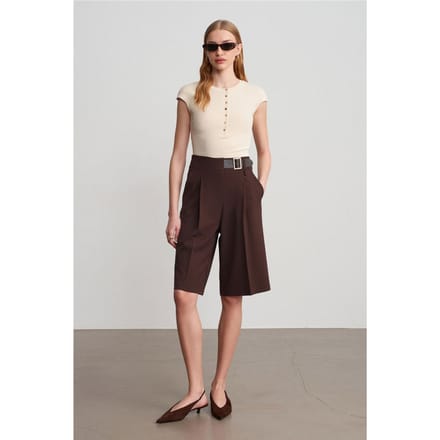 Hoge taille wijde broekshorts met riem
