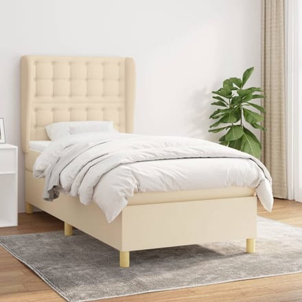 vidaXL - Boxspring - met - matras - stof - crèmekleurig - 80x200 - cm
