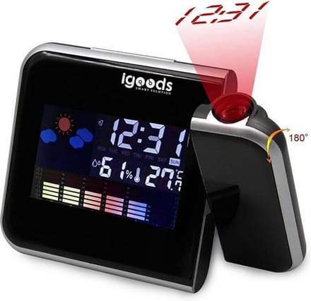 Igoods Kalenderklok - Calender Clock - Projectieklok - Color Screen - Wekker - Temperatuur - Luchtkwaliteit - Projectiewekker - Zwart