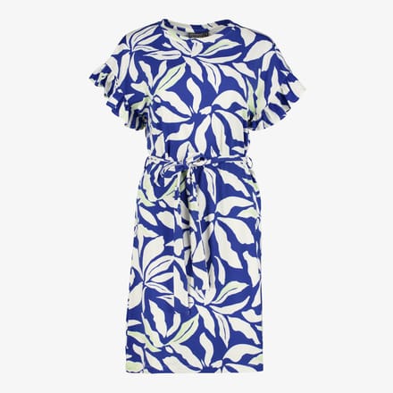 TwoDay dames jurk met bladerenprint blauw wit - Maat M