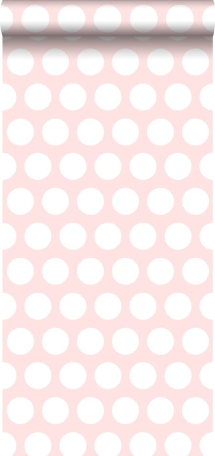ESTAhome behang stippen wit en licht roze - 53 cm x 10.05 m - 128859