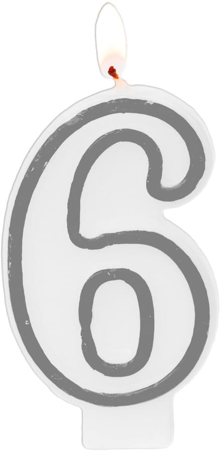 Folat - Kaars cijfer 6 simply chique silver 9 cm