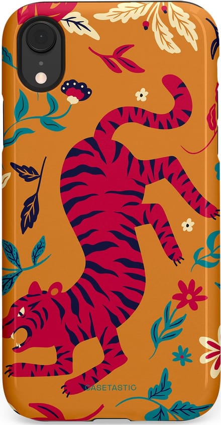Casetastic hoesje geschikt voor Apple iPhone XR - Dubbellaagse bescherming - Zonnetijger - Fashion Case - Okergeel Terracotta Bordeaux Donkerblauw