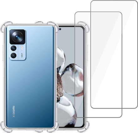 Hoesje geschikt voor Xiaomi 12T + 2x Screenprotector – Tempered Glass - Extreme Shock Case Transparant