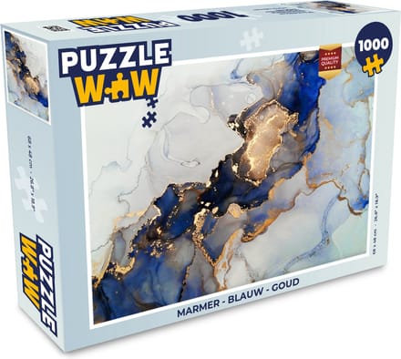 Puzzel Marmer - Blauw - Goud - Legpuzzel - Puzzel 1000 stukjes volwassenen