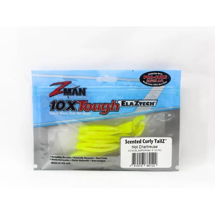 Zman Soft Lure StreakZ Curly TailZ 4 Inch 5 per Pak Hot Chartreuse (0122) blue