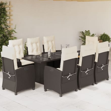 vidaXL - 9-delige - Tuinset - met - kussens - poly - rattan - bruin