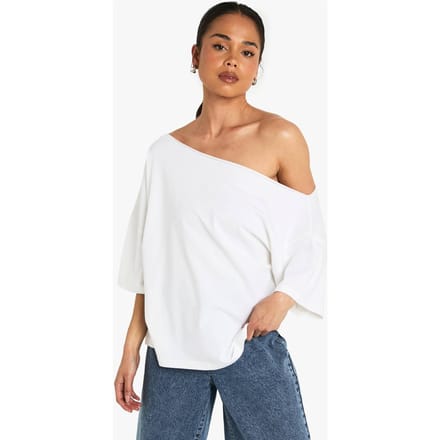 boohoo Dames Off-shoulder oversized T-shirt | Wit | Maat: 44