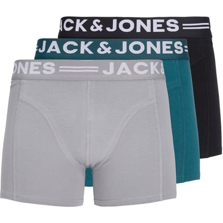 Jack & Jones Heren boxershorts trunks sense 3-pack effen grijs/blauw/zwart