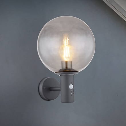 Globo Buitenwandlamp Hedwig, antraciet/rookkleurig, sensor, IP44, E27
