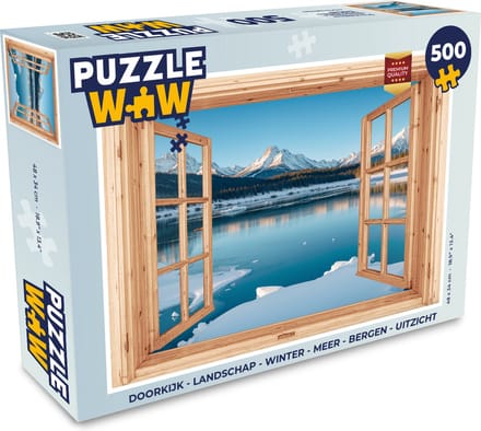 Puzzel Doorkijk - Landschap - Winter - Meer - Bergen - Uitzicht - Legpuzzel - Puzzel 500 stukjes