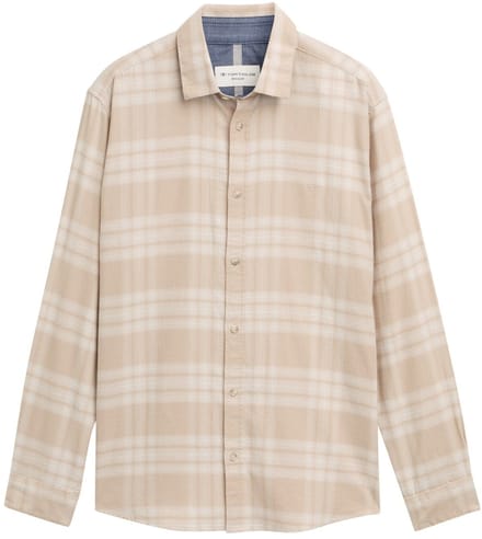 Tom Tailor - Regular fit overhemd met geborduurd logo - Maat XXL - light cashmere tonal check
