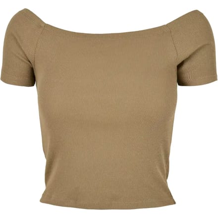 Urban Classics - Off Shoulder Rib Crop top - 3XL - Groen/Bruin
