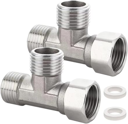 Set van 2 RVS T-stukken 1/2 inch 3-weg verdeler voor wateraansluitingen