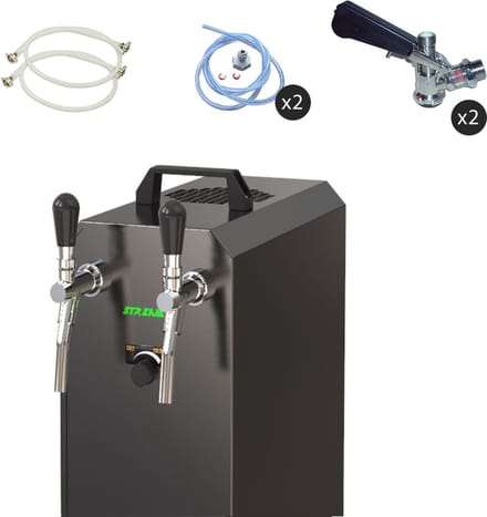 Complete set - Biertap - stream 50/K 2-kraans RVS, 50 liter/u, met membraanpomp - Biertap, Beertender, Thuistap, Bierkoeler, Type M, Type A