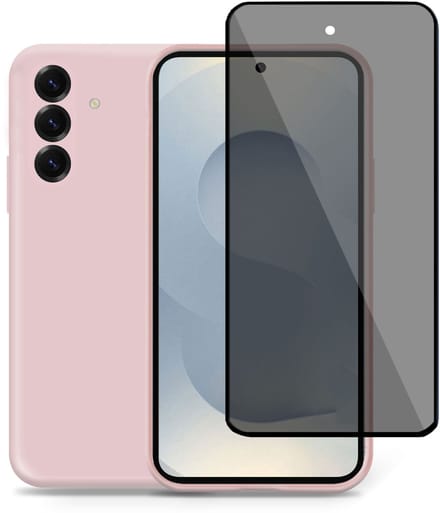 Technow hoesje + Privé Screenprotector geschikt voor Samsung S25 – Privacy Tempered Glass - Back Case Cover Roze
