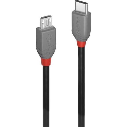 LINDY 36893 USB-kabel USB 2.0 USB-C stekker, USB-micro-B stekker 3.00 m Zwart