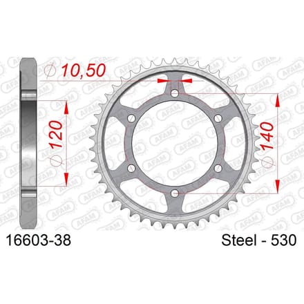 Stalen tandwiel Afam 530 38 dents