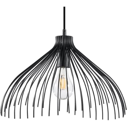 Hanglamp UMB met brede kegelvormige stalen kap - Sollux Lighting - IP20 - Zwart staal behuizing - 40 x 40 x 125 cm - 1 x E27 LED, exclusief lichtbron - Max. 15 W - Industriële hanglamp voor woonkamer, slaapkamer en keuken
