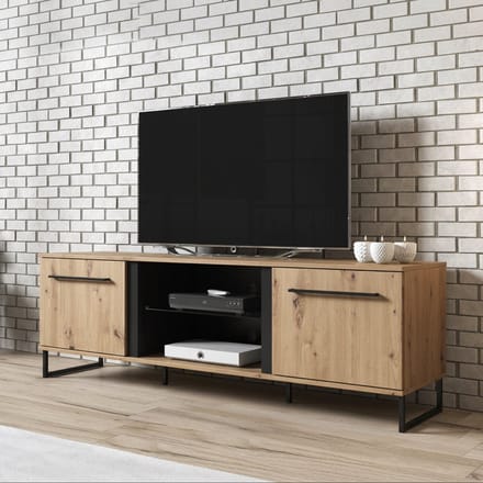 Meubella - TV-Meubel Saturn - Eiken - Zwart - 170 cm