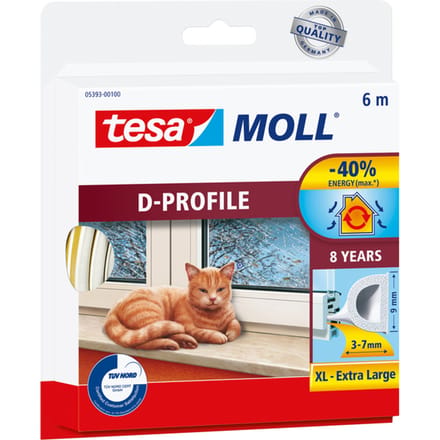 tesa D-Profil 05393-00100-01 Afdichtingstape tesamoll Wit (l x b) 6 m x 9 mm 6 m