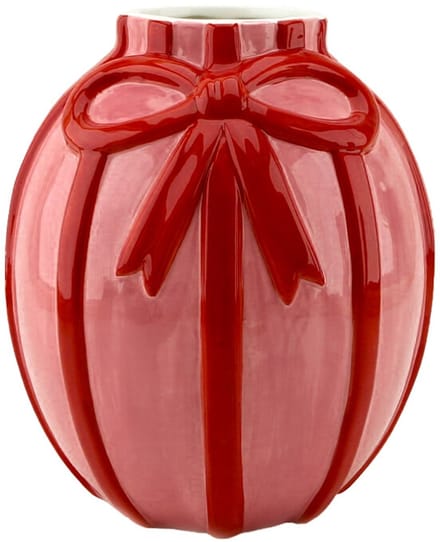 Homebound-Aardewerk vaas-'Strik & streep'-roze-17x17x18.5cm