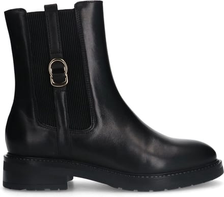 Manfield - Dames - Zwarte leren enkellaarsjes - Maat 38