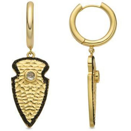 Boucles d'oreilles - LUXENTER - Otla - Or 18 carats - Zircone brillante - Pendant crochet jaune