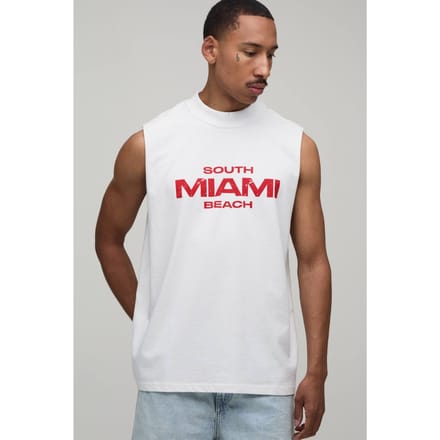 Wit Oversized Tanktop Met Miami Print | White | Size Medium