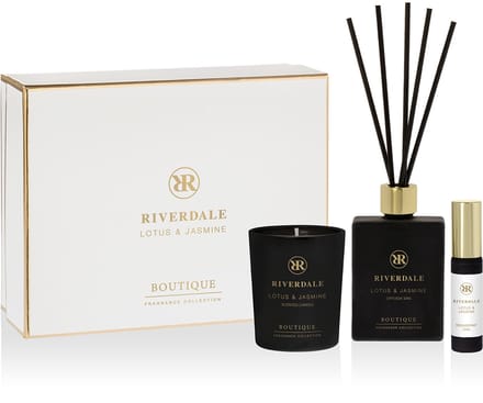 Riverdale - Geschenkset - Lotus & Jasmine - Small - Wit - Geurstokjes, geurkaars en huisparfum