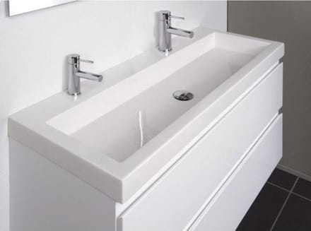 INK Dock wastafel Polystone met 2 kraangaten 6x100x40cm Glans wit