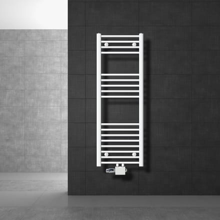 ECD Germany Badkamerradiator middenaansluiting 400 x 1200 mm wit recht met thermostaat en aansluitset universele hoek en rechte vorm wit - radiator handdoekverwarmer handdoekendroger