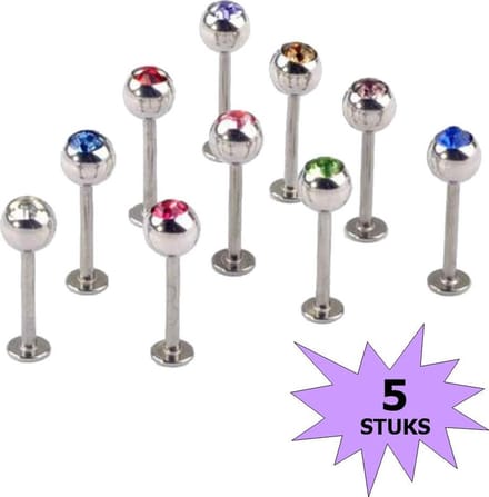 Fako Bijoux - Labret Piercing - Kristal - 4mm - Set - 5 Stuks