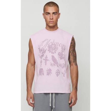 Gewassen Roze Oversized Tanktop Met Tonale Gothic Print | Washed Pink | Size Medium