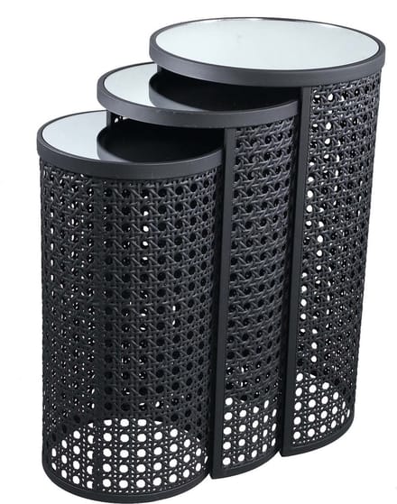 PTMD Jinda Bijzettafel - H70 x Ø40 cm - Ijzer - Grijs - Set van 3