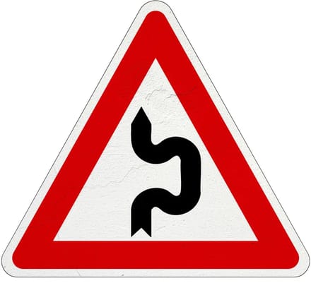 Dubbele S bocht rechts bord | Sign Again materiaal | 15 cm