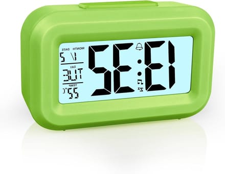 Digitale Alarmklok met LCD Display, Snooze Functie, Datum, Temperatuurweergave en Timer voor Thuis en Reizen (Groen)