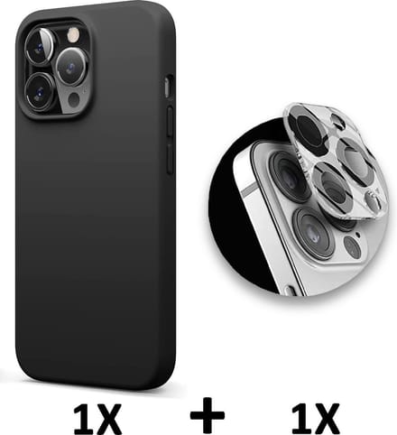 HB Hoesje Geschikt voor Apple iPhone 13 Pro Max - Zwart / Camera Lens Glazen Screenprotector - Siliconen Back Cover