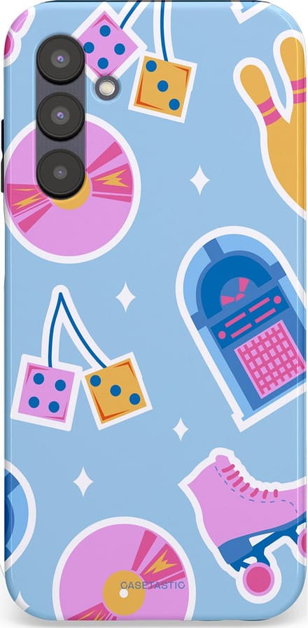 Casetastic hoesje geschikt voor Samsung Galaxy A25 - Dubbellaagse bescherming - Flashback vibes - Fashion Case - Lichtblauw Lavendel Wit