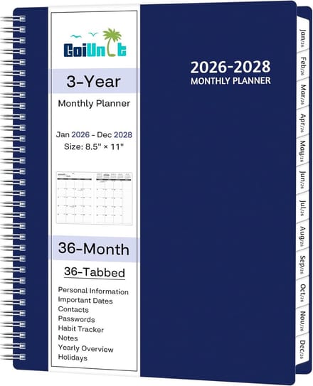 Grote Maandplanner 2025 t/m 2027 - 3 Jaar Kalender met Spiraalbinding & Tabbladen