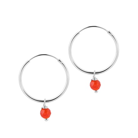 Zilver Hoops met Rode Steen