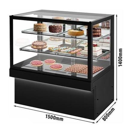 GGM Gastro Kühl- & Kuchenvitrine TORONTO - 1500mm - schwarze Front - mit 3 Ablagen
