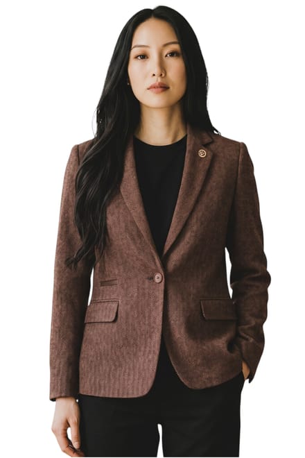 Dames roestbruine wollen Tweed Herringbone geruite blazer - WS-1