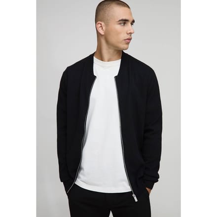 Regular Fit Smart Knitted Bomber Jacket | Black | Size Small