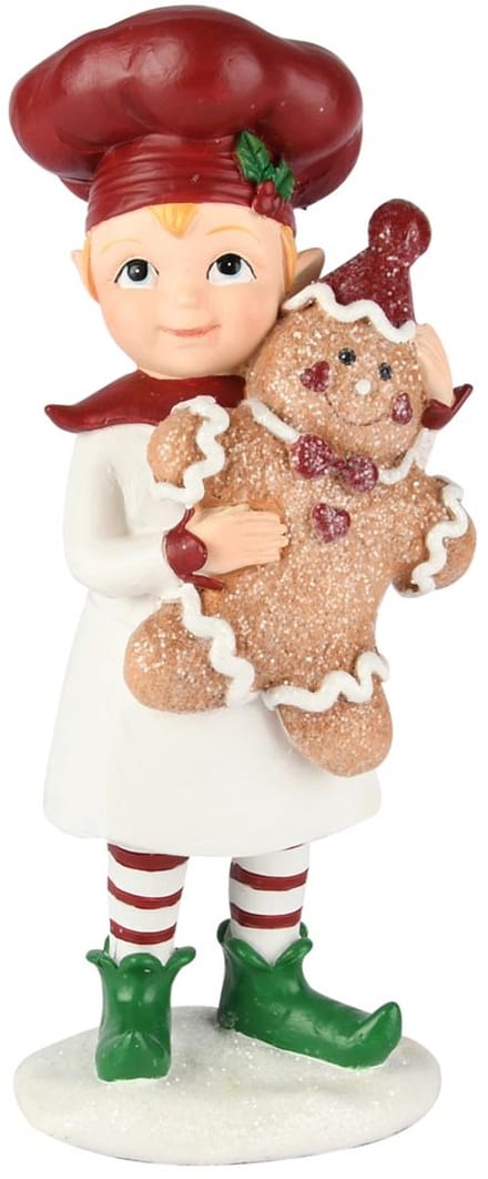 Dekoratief | Bakkerskindje staand m/cookie, bruin/wit, resina, 8x8x20cm | A255163