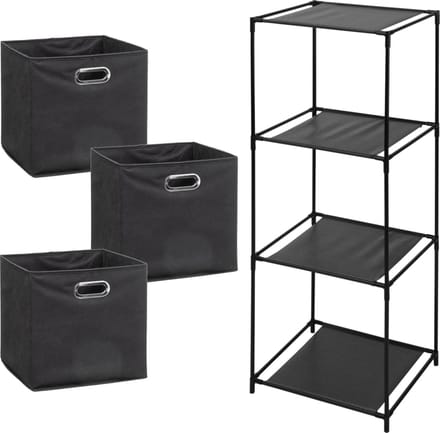 5Five Opbergrek Smartrack - met 3x mandjes stof - donkergrijs - 34 x 98 cm