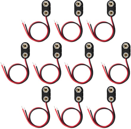 10 stuks - 9 Volt batterij clip met snoer - Type I - met kabelboom - ABS hardcase - 15cm